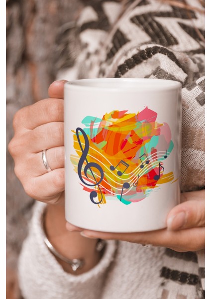 Vektörel Çizim Müzik Notaları Logo Baskılı Kupa Bardak
