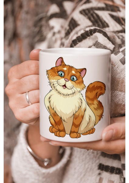 Kedi Vektörel Çizim Baskılı Kupa Bardak
