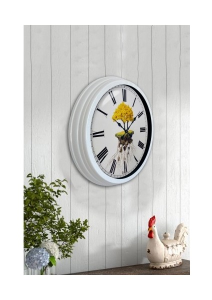 Salon Ofis Duvar Saati Beyaz Alüminyum Metal Çerçeve 40 cm