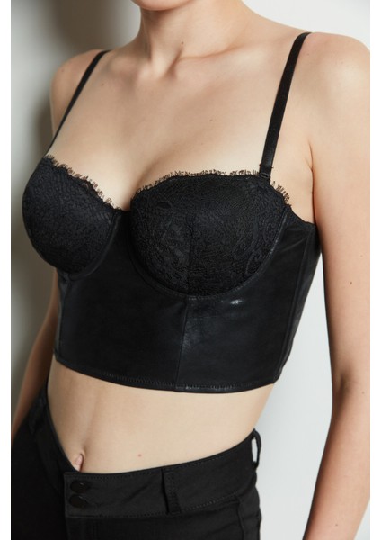Siyah Bloom Leather Büstiyer
