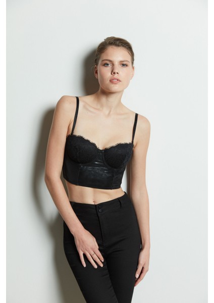 Siyah Bloom Leather Büstiyer fiyatları