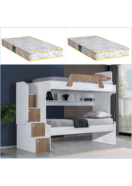 İnci 2li Ranza, Ceviz + 2 Adet Comfort Yatak