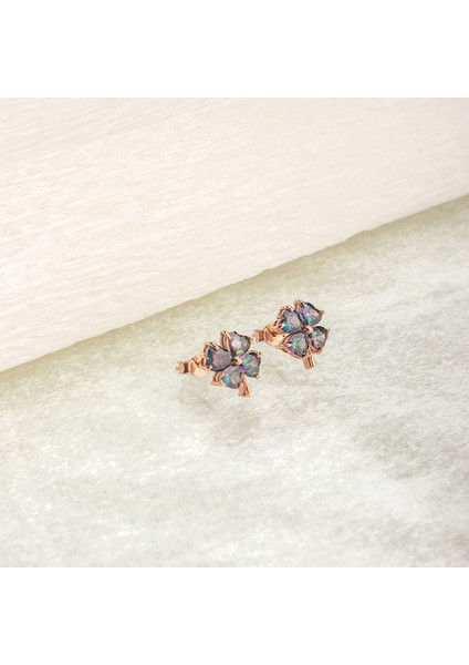 925 Ayar Gümüş Mistik Topaz Taşlı Yonca Küpe