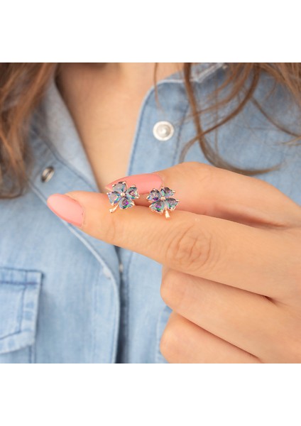 925 Ayar Gümüş Mistik Topaz Taşlı Yonca Küpe fiyatları