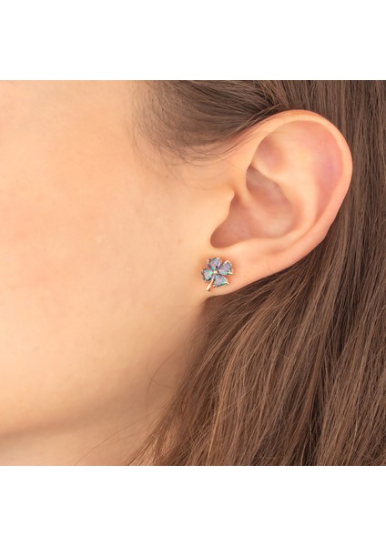 925 Ayar Gümüş Mistik Topaz Taşlı Yonca Küpe modelleri