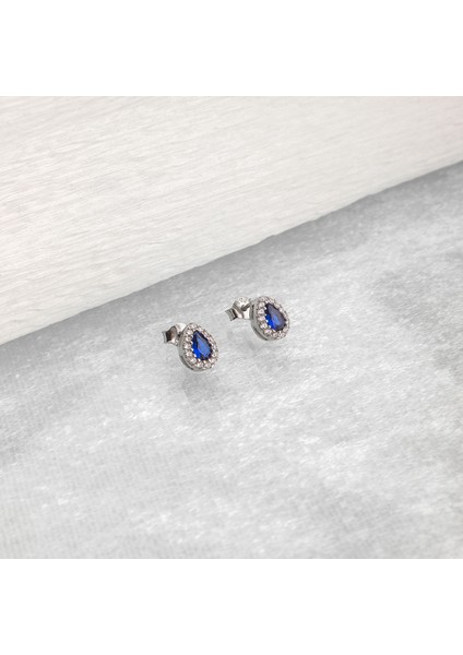 925 Ayar Gümüş Safir Taşlı Damla Küpe