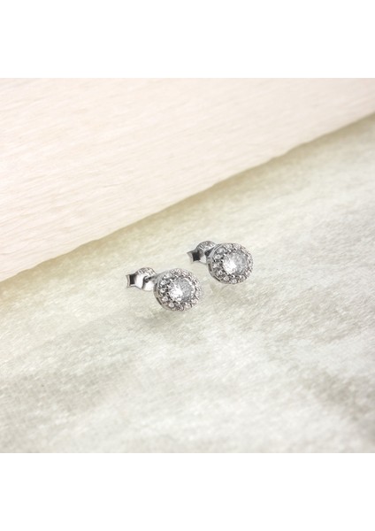 925 Ayar Gümüş Pırlanta Modeli Yuvarlak Küpe