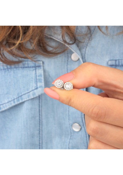 925 Ayar Gümüş Pırlanta Modeli Yuvarlak Küpe fiyatları