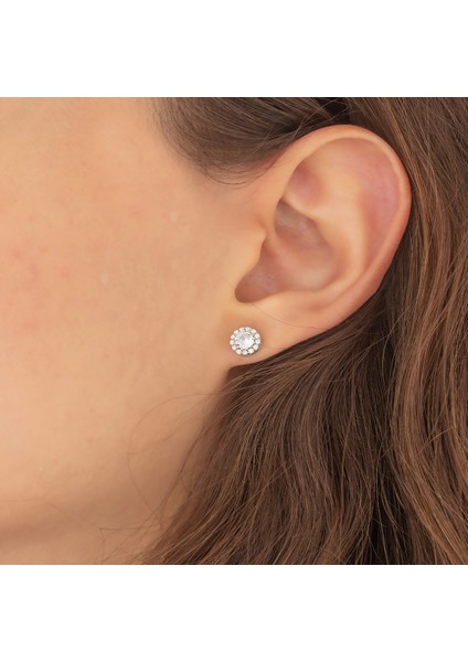 925 Ayar Gümüş Pırlanta Modeli Yuvarlak Küpe modelleri