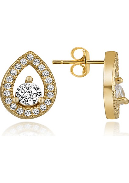 925 Ayar Gümüş Pırlanta Modeli Altın Kaplama Damla Küpe