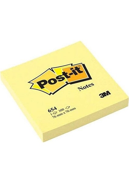 3m Post-It 654 Yapışkanlı Not Kağıdı 76 mm x 76 mm Sarı 100 Yaprak