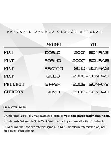 Alpha Auto Part Fiat Doblo, Peugeot Için Sürgülü Kapı Kilit Karşılık Plastiği