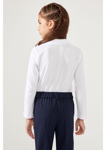 Kız Çocuk Beyaz Uzun Kol Okul Lakos Polo Yaka Tişört fiyatları