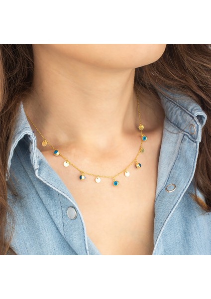 925 Ayar Gümüş Pullu Nazar Yolu Kolye