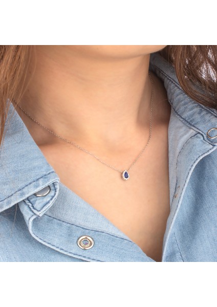 925 Ayar Gümüş Safir Taşlı Damla Kolye modelleri