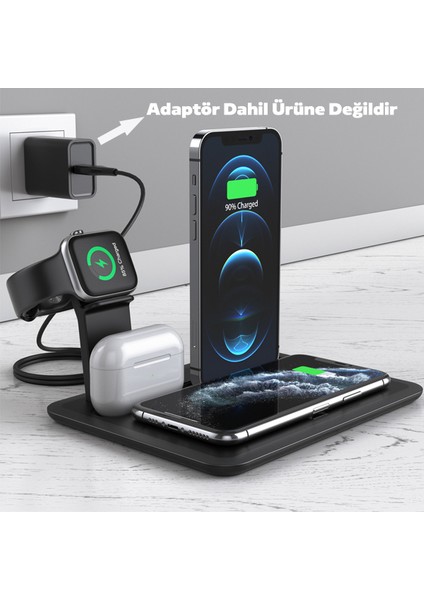 4 In1 15W Kablosuz Hızlı Şarj Standı Apple iPhone Uyumlu+IWatch Uyumlu+Airpods Pro Wireless AL-34513