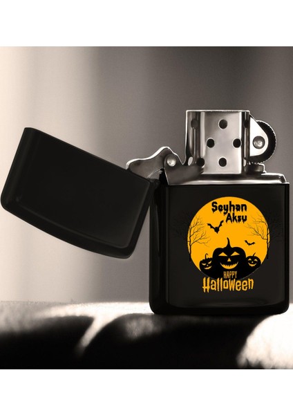 Kişiye Özel Happy Halloween Tasarımlı Renkli Baskılı Siyah Benzinli Metal Çakmak-3 fiyatları