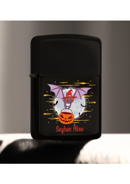 Kişiye Özel Happy Halloween Tasarımlı Renkli Baskılı Siyah Benzinli Metal Çakmak-8