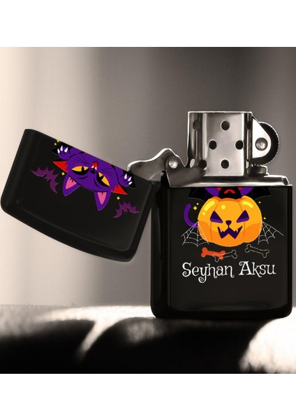 Kişiye Özel Happy Halloween Tasarımlı Renkli Baskılı Siyah Benzinli Metal Çakmak-13 fiyatları