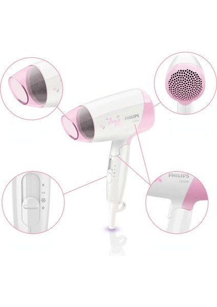 Philips 1200W Termostatik Soğuk ve Sıcak Havalı Katlanabilir Saç Kurutma Makinesi - Pembe (Yurt Dışından)