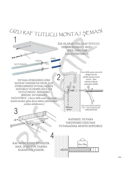 Parlak Beyaz 60X20 Ebatında  36MM Kalınlık Gizli Bağlantılı Duvar Rafı  Uçan Raf