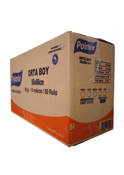 ÇÖP TORBASI POLMİX ORTA BOY 80 GRAM 55X60 SİYAH 1 KOLİ 50 PAKET