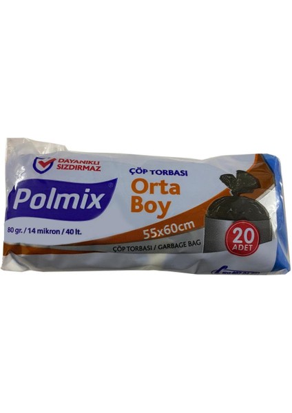 ÇÖP TORBASI POLMİX ORTA BOY 80 GRAM 55X60 SİYAH 1 KOLİ 50 PAKET