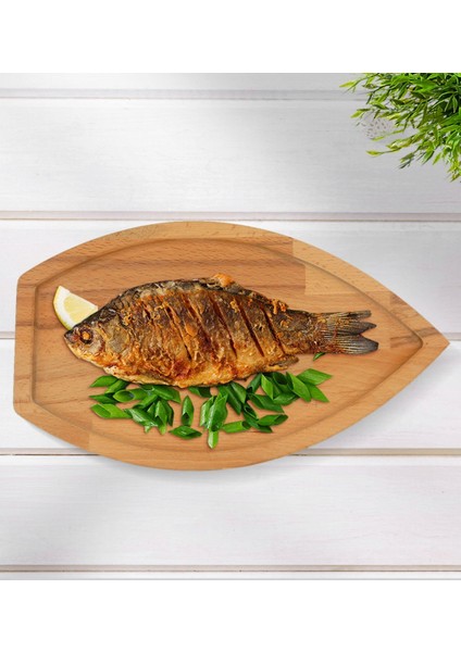 Gift Kayık Tasarımlı Doğal Masif Ahşap Yemek Sunum Tabağı