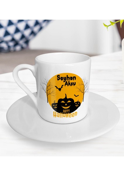 Kişiye Özel Happy Halloween Tasarımlı Türk Kahvesi Fincanı-3