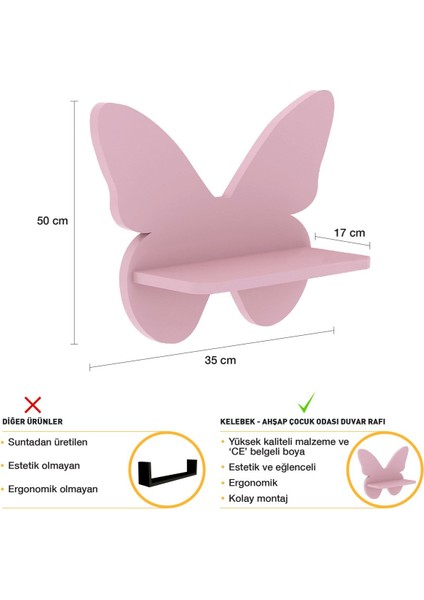 Çocuk Odası Duvar Rafı - Ahşap - Kelebek modelleri