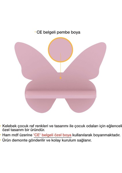 Çocuk Odası Duvar Rafı - Ahşap - Kelebek fırsatları