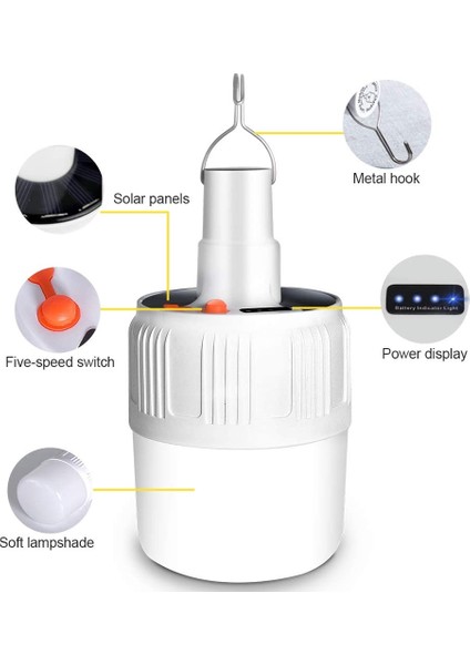 Solar Bahçe Gece Lambası USB Şarj Edilebilir Kamp Lambası (Yurt Dışından) indirimleri