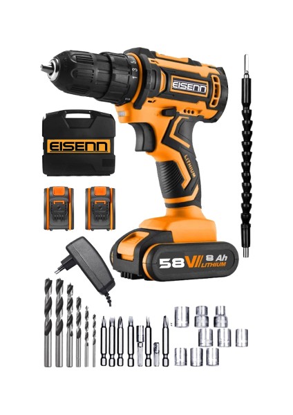 Germany Technology Diamond Metal Şanzıman 58 V 8 Ah Samsung Çift Akülü Vidalama Matkap + Set