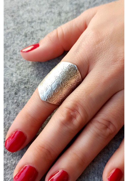 Antik Gümüş Kaplama Yaprak Motif Şekilli El Yapımı Ayarlanabilir Yüzük modelleri