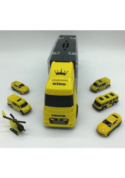 King Toys 6 Mini Araç ve Taşıyıcı Kamyon Sarı Lal 2017