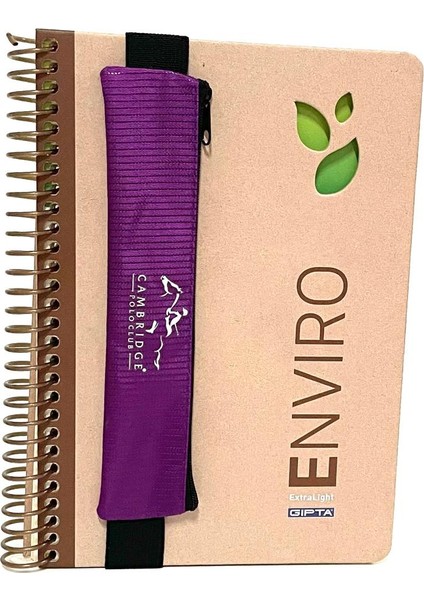 Envıro Spiralli Kraft Sert Kapak Defteri 17X24 cm 100 Yaprak Kareli Lastikli Kalemlik