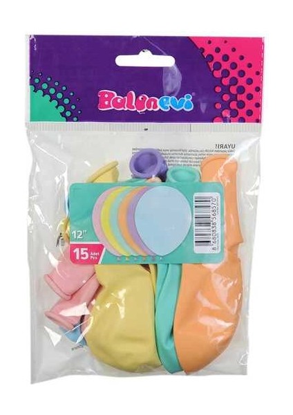 12 Inç 15 Li Karışık Renk Makaron Balon