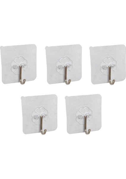 Kendinden Yapışkanlı Şeffaf Askı Metal Kancalı Askılık 5 Adet