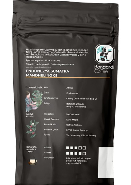 Bongardi Coffee  Endonezya Sumatra Yöresel Filtre Kahve 200 gr Öğütülmüş