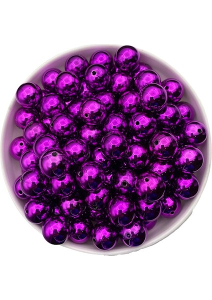 16MM Mor Renk Parlak Metalize Plastik Boncuk,metalik Takı,çanta Yapım Boncuğu (100GR , ~43 Adet)
