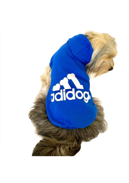 Saks Mavi Adidog Kapşonlu Duo Köpek Sweatshirt Köpek Kazağı S