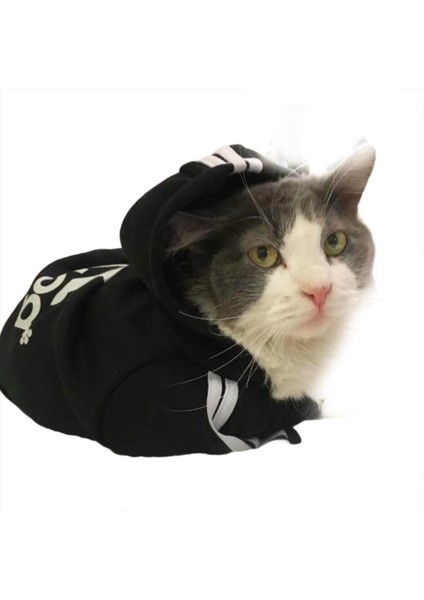 Siyah Adidog Kapşonlu Duo Kedi Sweatshirt Kedi Kazağı S