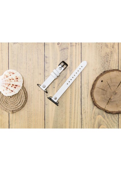 Apple Watch Uyumlu Deri Kordon 38-40MM Ferro Silver Trok F3 Beyaz