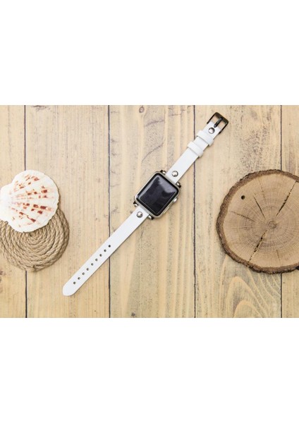 Apple Watch Uyumlu Deri Kordon 38-40MM Ferro Silver Trok F3 Beyaz modelleri