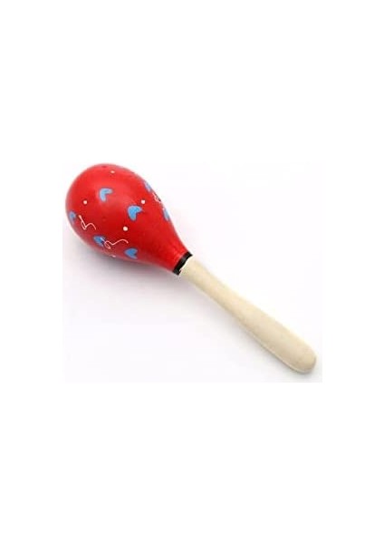 Ahşap Eğitici Kırmızı Mavi Kalpli Çıngırak - Ahşap Çıngırak - Bebek Oyuncakları 19,5 cm