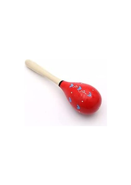 Ahşap Eğitici Kırmızı Mavi Kalpli Çıngırak - Ahşap Çıngırak - Bebek Oyuncakları 19,5 cm