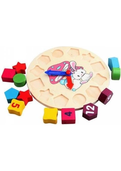 Ahşap Eğitici Oyuncak Seti 3 In 1 Geometrik Saat + 8 Notalı Selefon + Geometrik Şekiller