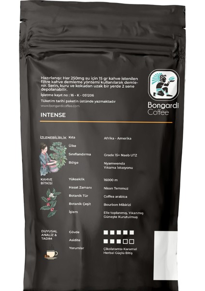 Bongardi Coffee 200 gr  Intense Filtre Kahve Makinesi Uyumlu Öğütülmüş Veya Çekirdek