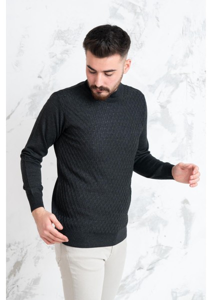 Woolen World Yarım Balıçı Regular Fit Desenli Erkek Kazak