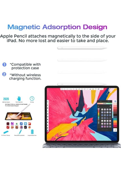 iPad Pro 12.9 2021 Active Stylus 5. Nesil Özel Yazı / Çizim Kalemi Palm Rejection Dokunmatik Kalem